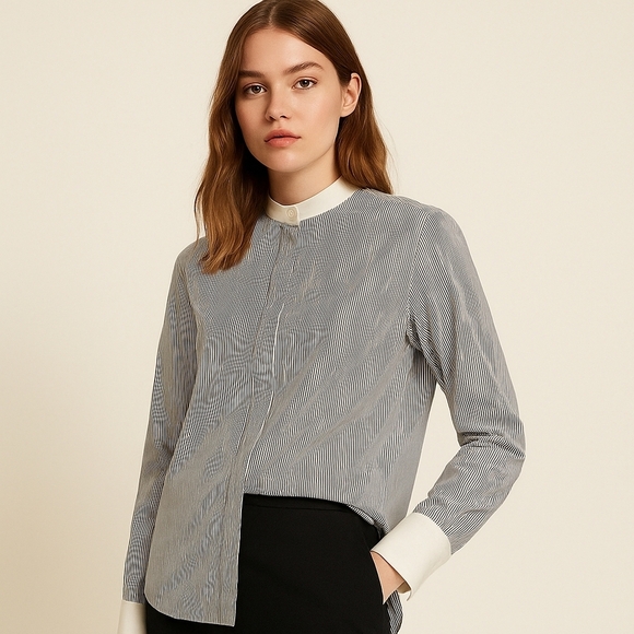 Fendi Striped Cotton Mock Neck Button Blouse - EU 42 / US 6 - EUC - Picture 1 of 13